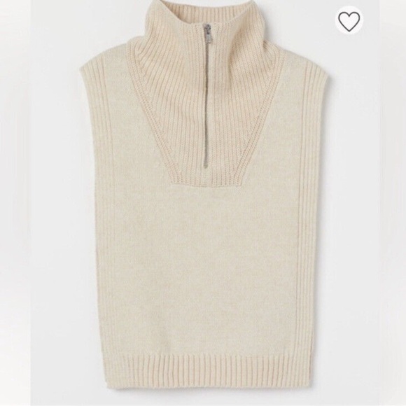 H&M Cream Knit Half-Zip Sweater Vest One Size High Neck Layering Piece - Picture 1 of 14